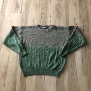 Vintage Knit Deer Print Green and Grey Men's Sweater
